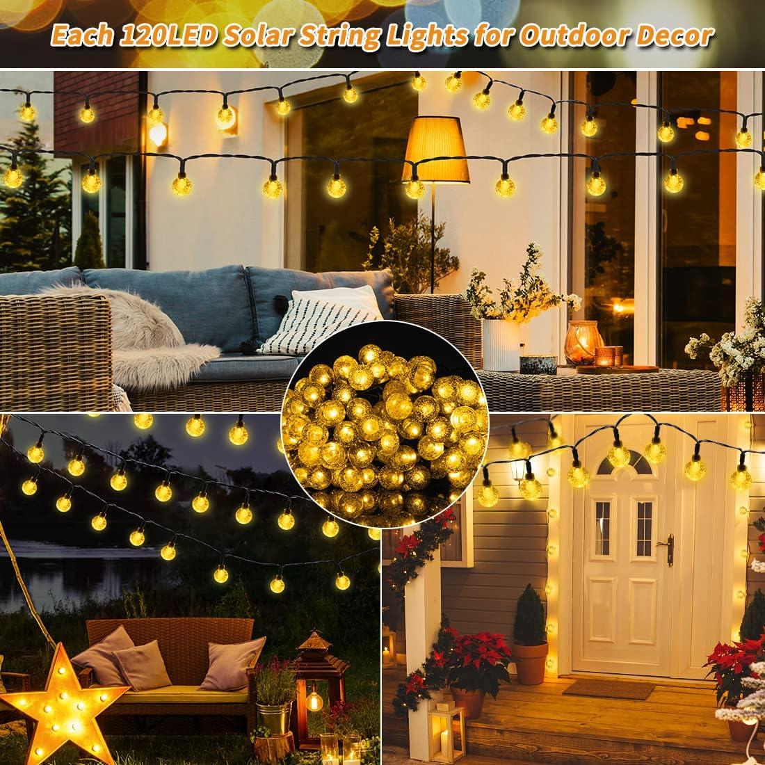 LazyGlobe™ Solar 100 LED 64FT IP65 Crystal Globe Solar String Lights Outdoor, Waterproof Solar Outdoor Lights With 8 Lighting Modes - Lazy Pro