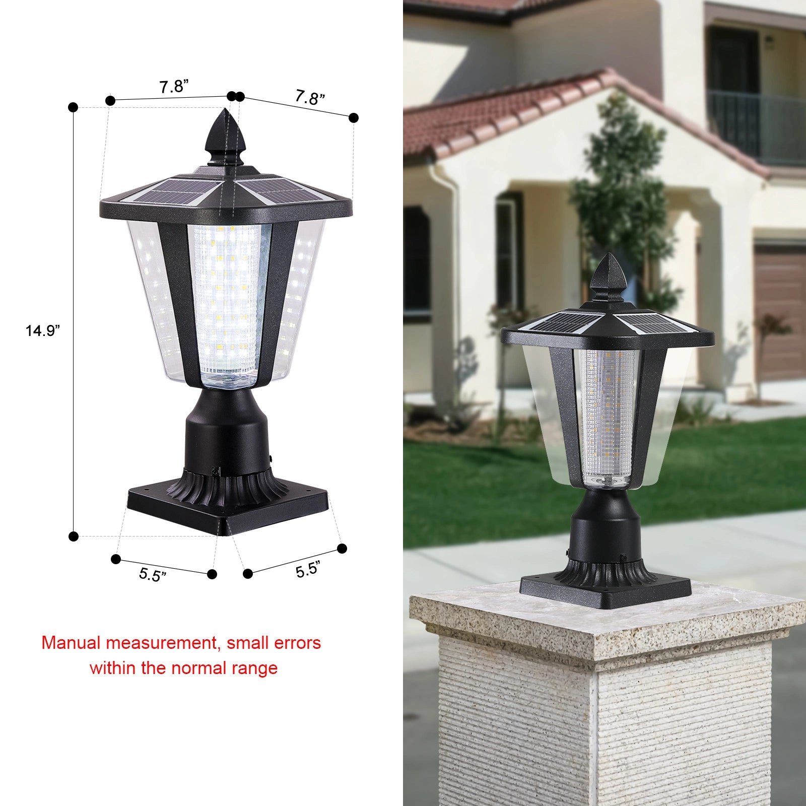 LazyGround™ Solar Post Light, Outdoor Patio Fence Post Lamp with Warm and Cool Lights, Decor for Yard Garden Deck, 7.84 x 7.84 x 15 in. - Lazy Pro