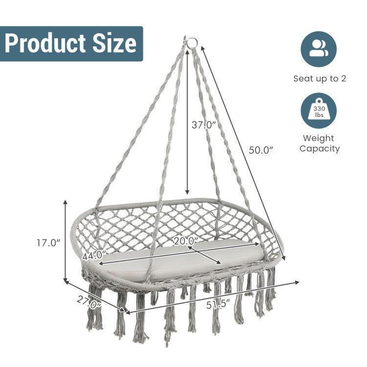 LazyHammocks™ 2 Person Hanging Hammock Chair with Cushion Macrame Swing - Lazy Pro