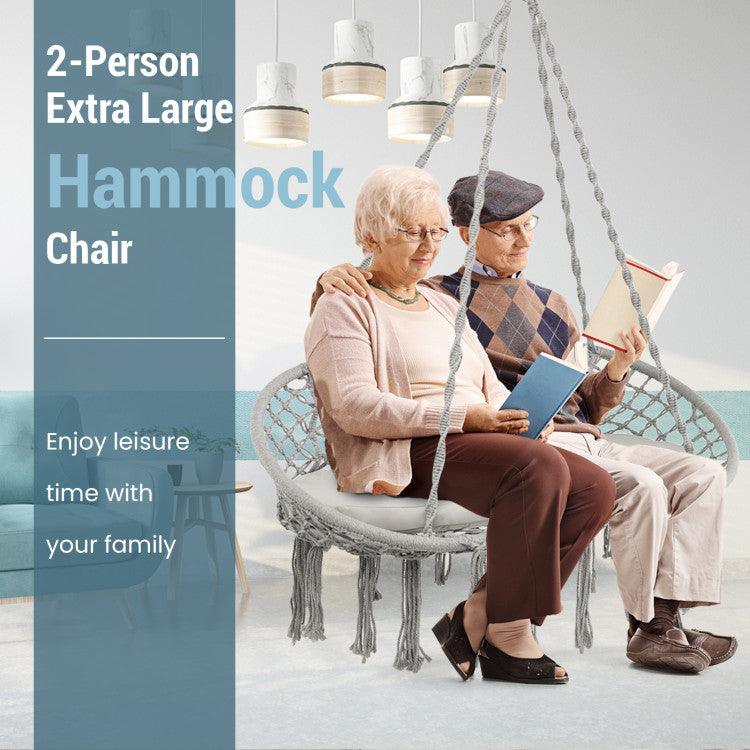 LazyHammocks™ 2 Person Hanging Hammock Chair with Cushion Macrame Swing - Lazy Pro