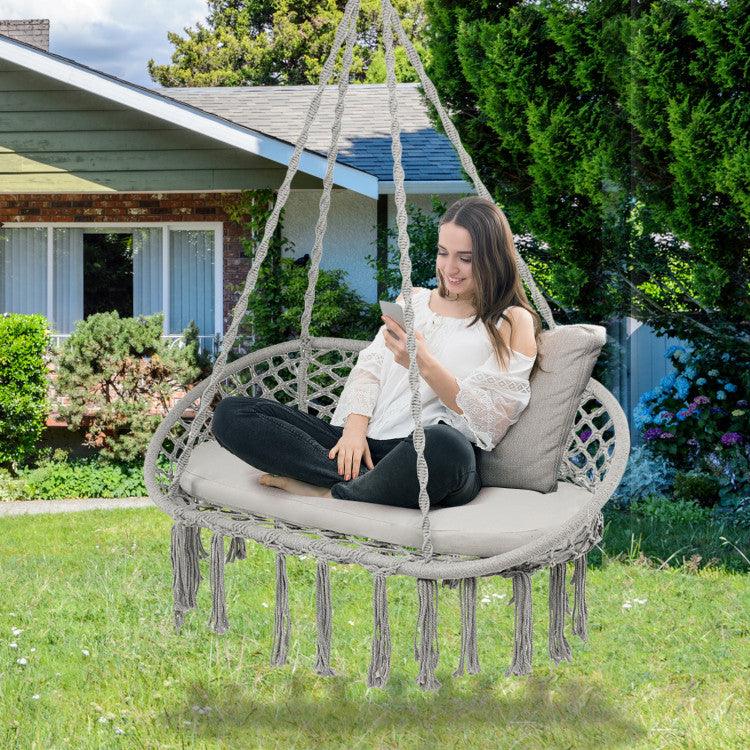 LazyHammocks™ 2 Person Hanging Hammock Chair with Cushion Macrame Swing - Lazy Pro