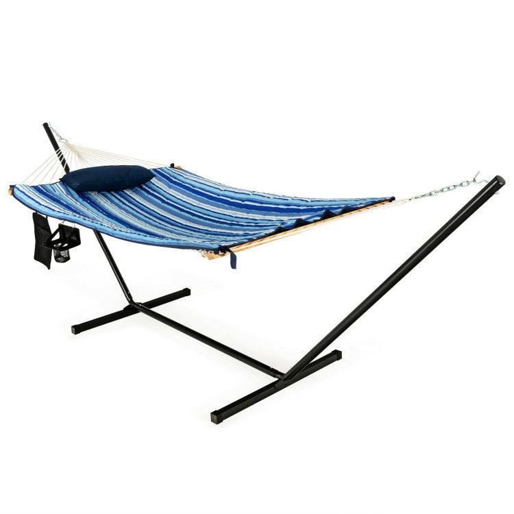 LazyHammocks™ Hammock Chair Stand Set Cotton Swing with Pillow Cup Holder Indoor Outdoor - Lazy Pro