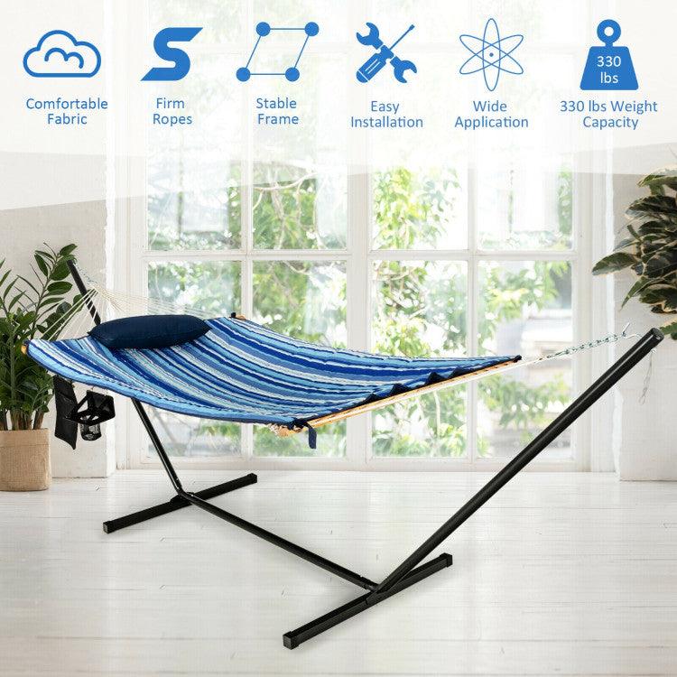 LazyHammocks™ Hammock Chair Stand Set Cotton Swing with Pillow Cup Holder Indoor Outdoor - Lazy Pro