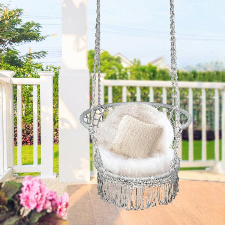 LazyHammocks™ Hanging Hammock Chair with 330 Pounds Capacity and Cotton Rope Handwoven Tassels Design - Lazy Pro