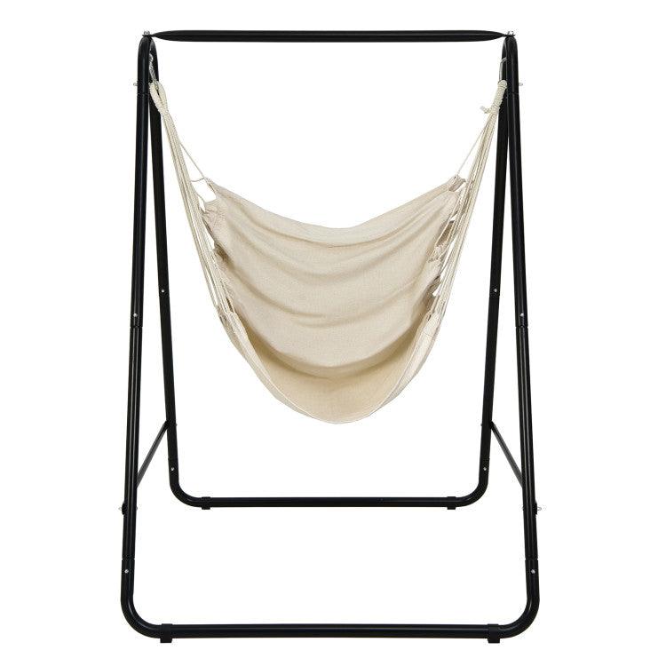 LazyHammocks™ Hanging Padded Hammock Chair with Stand and Heavy Duty Steel - Lazy Pro