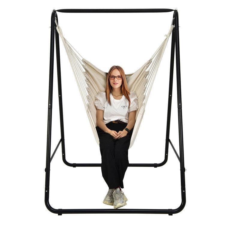 LazyHammocks™ Hanging Padded Hammock Chair with Stand and Heavy Duty Steel - Lazy Pro