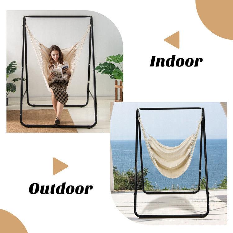 LazyHammocks™ Hanging Padded Hammock Chair with Stand and Heavy Duty Steel - Lazy Pro