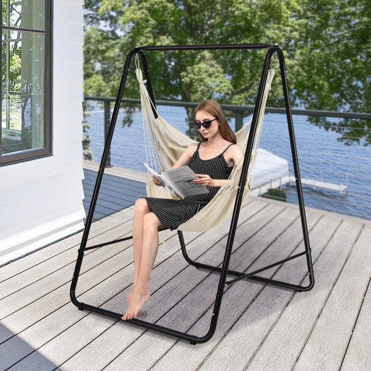 LazyHammocks™ Hanging Padded Hammock Chair with Stand and Heavy Duty Steel - Lazy Pro