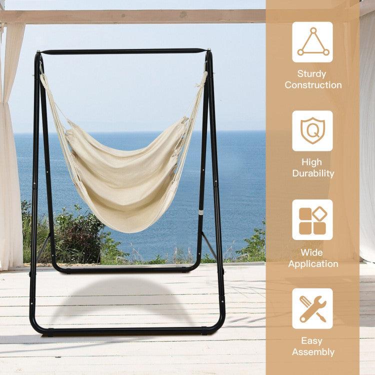 LazyHammocks™ Hanging Padded Hammock Chair with Stand and Heavy Duty Steel - Lazy Pro