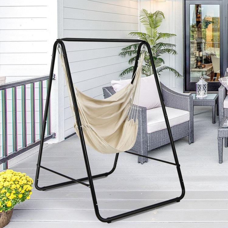 LazyHammocks™ Hanging Padded Hammock Chair with Stand and Heavy Duty Steel - Lazy Pro