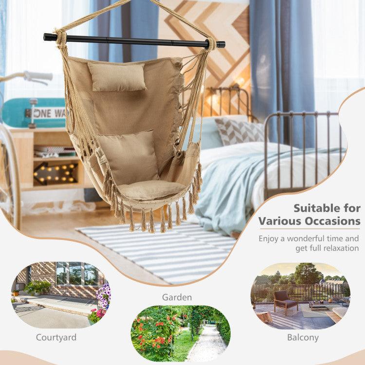 LazyHammocks™ Hanging Rope Swing Chair with Soft Pillow and Cushions - Lazy Pro