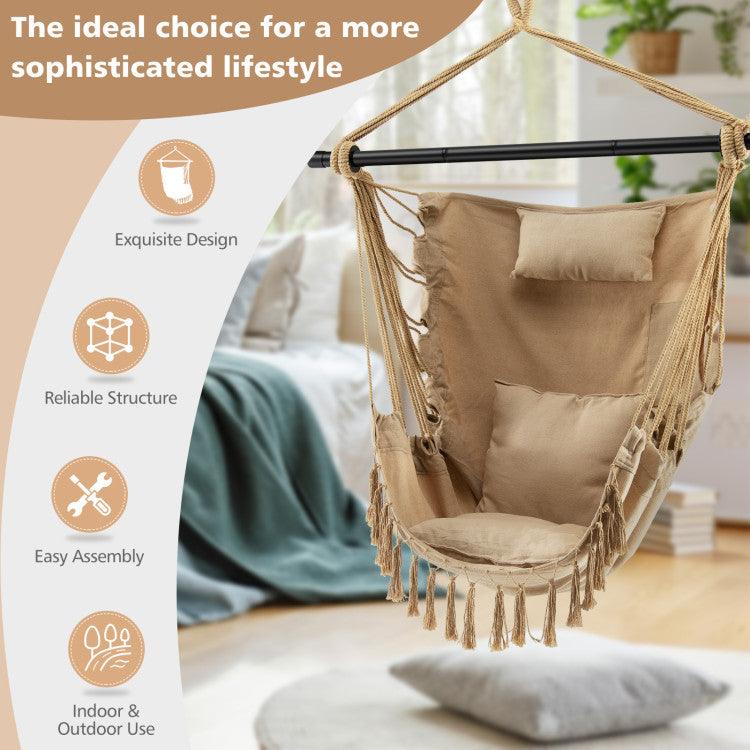 LazyHammocks™ Hanging Rope Swing Chair with Soft Pillow and Cushions - Lazy Pro