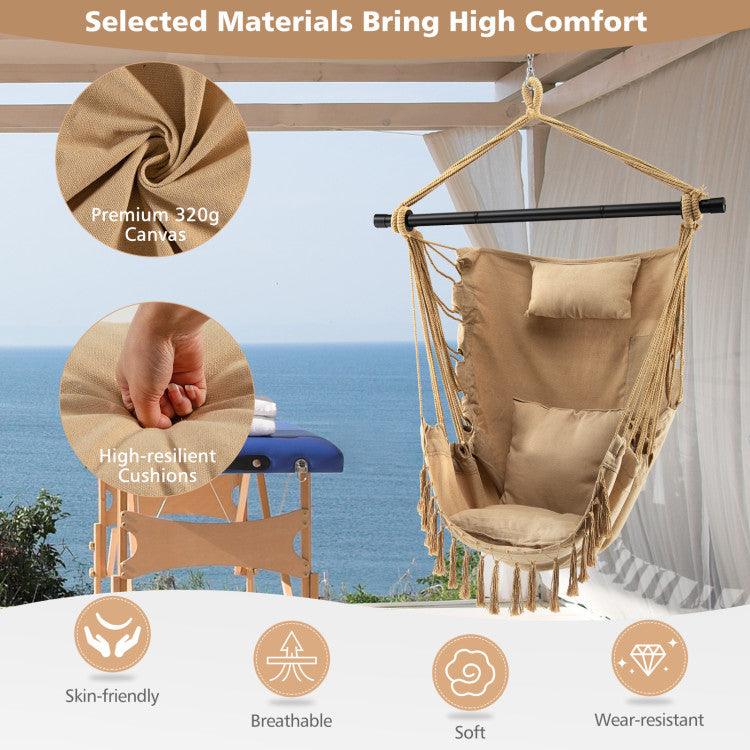 LazyHammocks™ Hanging Rope Swing Chair with Soft Pillow and Cushions - Lazy Pro