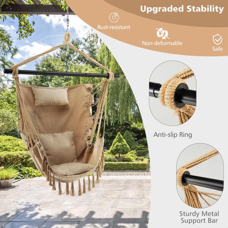 LazyHammocks™ Hanging Rope Swing Chair with Soft Pillow and Cushions - Lazy Pro