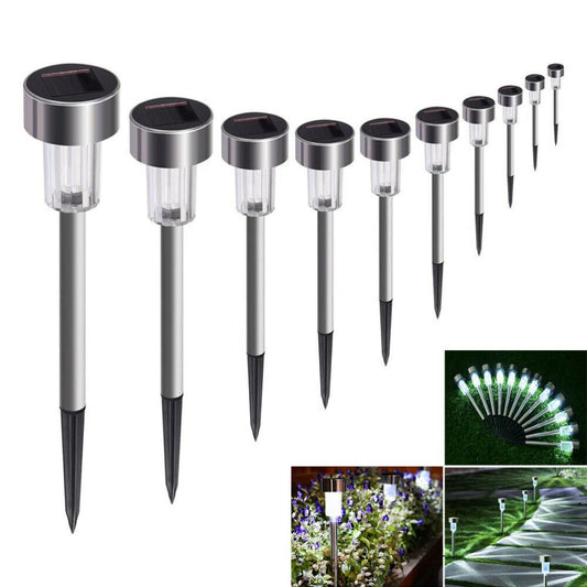 LazyInground™ 10pcs Garden Outdoor Stainless Steel LED Solar Landscape Path Lights Yard Lamp