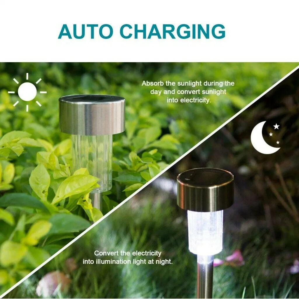 LazyInground™ 10pcs Garden Outdoor Stainless Steel LED Solar Landscape Path Lights Yard Lamp - Lazy Pro