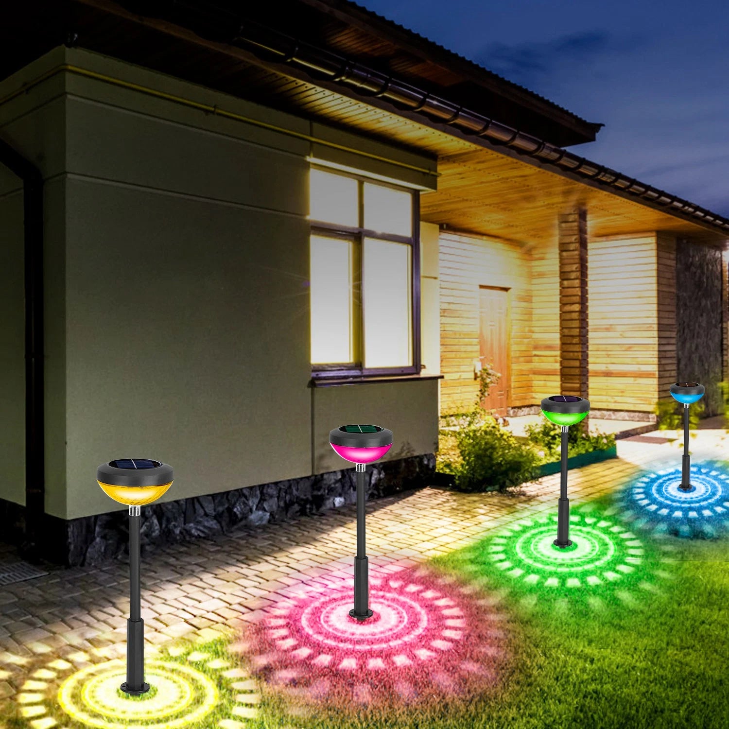 LazyInground™ 4Packs Solar Pathway Light Color Changing Garden Light Landscape Stake Light - Lazy Pro