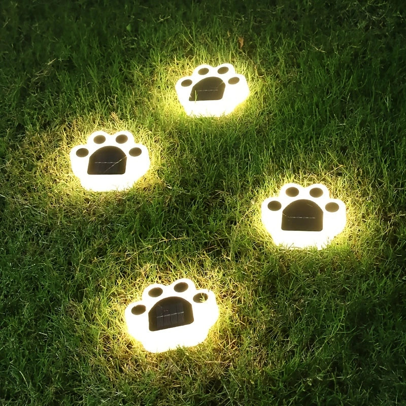 LazyInground™ 4pcs Cute Paw Shape Solar Lawn Light; Lawn Lamp IP65 Waterproof Outdoor Ground Lights Solar Charging Courtyard Light Decors - Lazy Pro