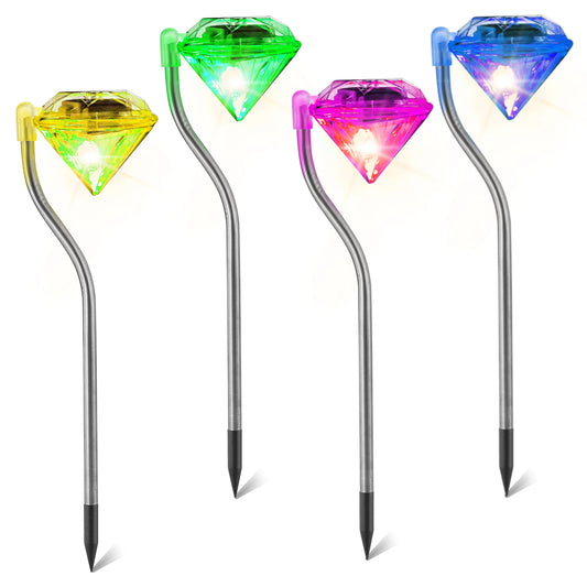 LazyInground™ 4Pcs Solar Garden Light Outdoor Diamond LED Light IP65 Waterproof Stake Decorative Lamp