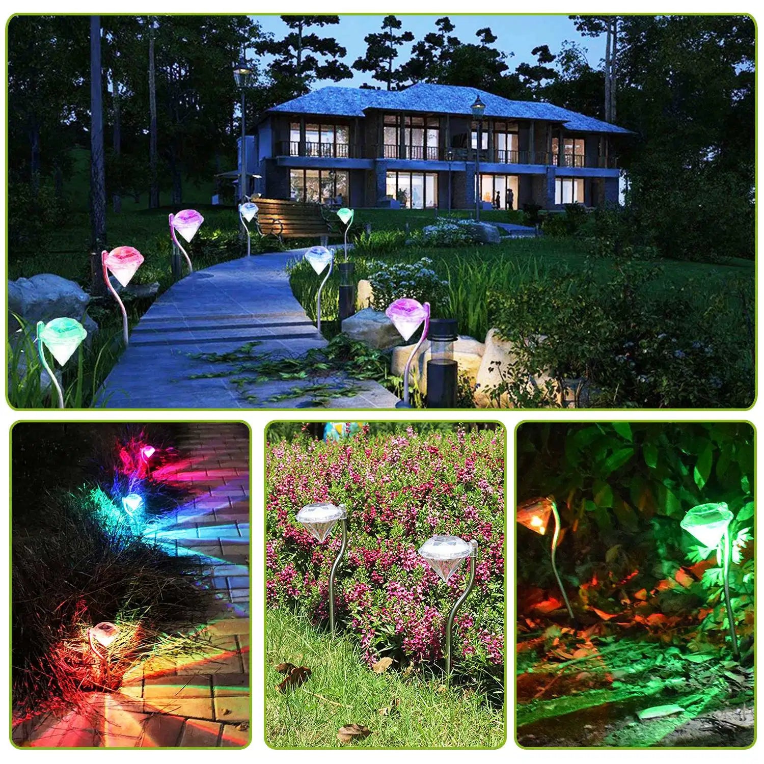 LazyInground™ 4Pcs Solar Garden Light Outdoor Diamond LED Light IP65 Waterproof Stake Decorative Lamp - Lazy Pro