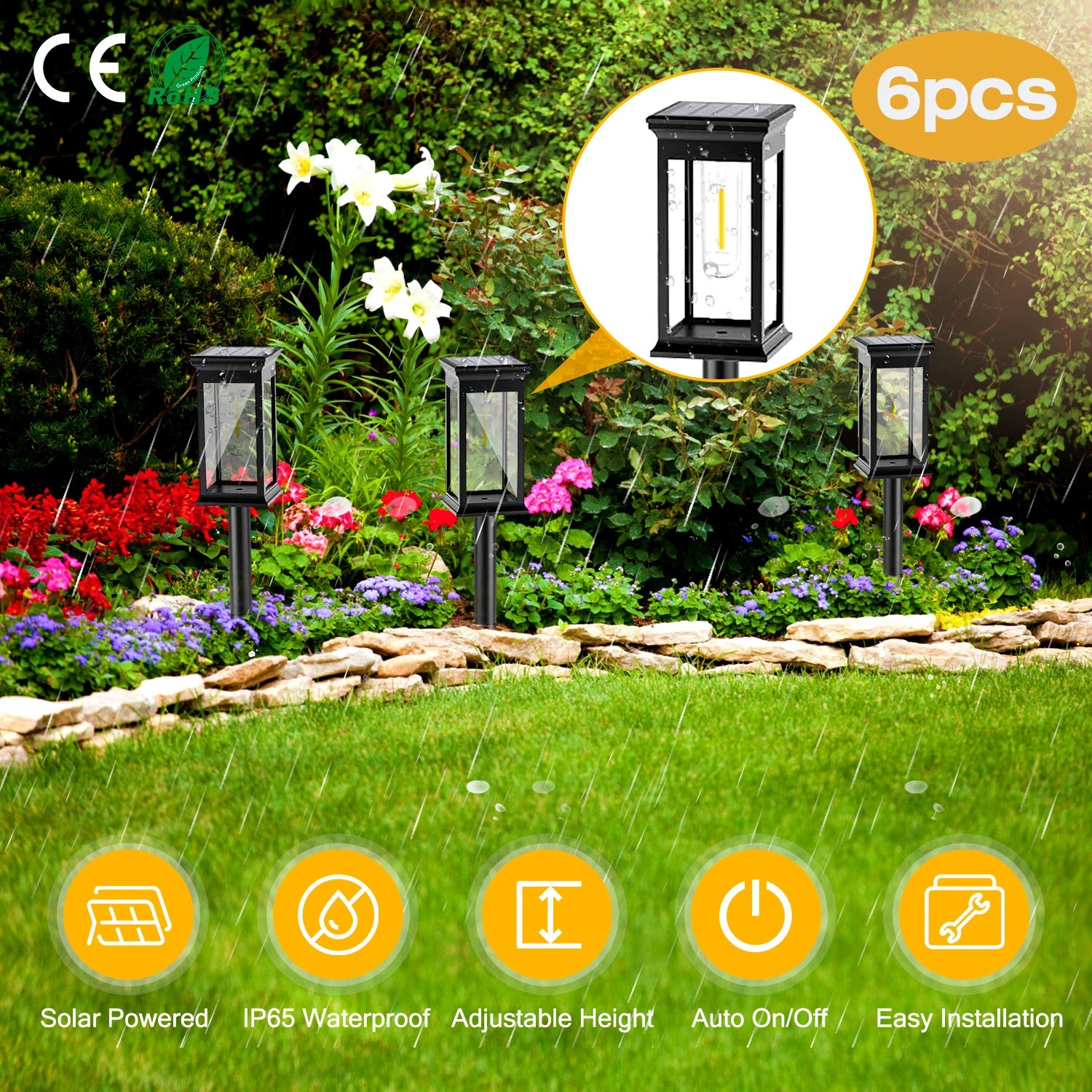 LazyInground™ 6Pack Solar Powered Stake Light Outdoor Decorative Landscape Lamp IP65 Waterproof Auto On Off Outdoor Light for Pathway Garden Yard Patio - Lazy Pro