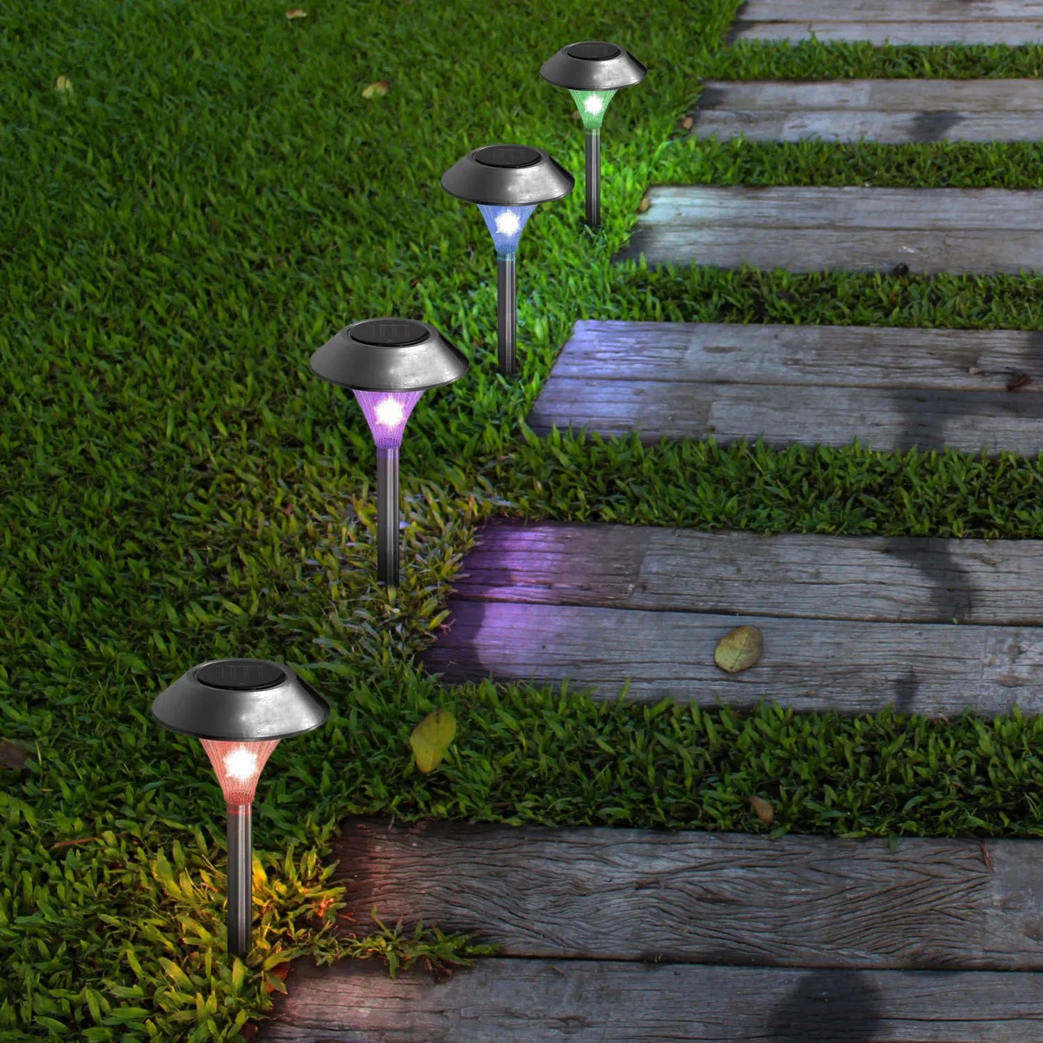 LazyInground™4Packs Solar Garden Lights Outdoor IP44 Waterproof Solar Pathway Lights Color Changing Landscape Lamps - Lazy Pro