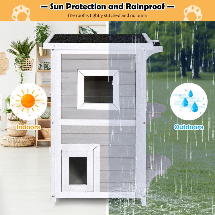 LazyKennels™ 2-Story Wooden Cat House with Escape Door Rainproof - Lazy Pro
