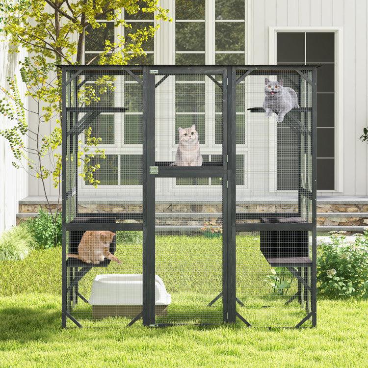 LazyKennels™ 71 Inches Tall Outdoor Wooden Cat House with Weatherproof Asphalt Roof - Lazy Pro