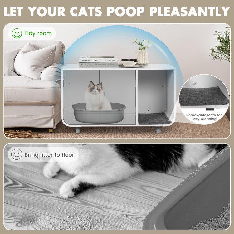 LazyKennels™ Cat Litter Box Enclosure Furniture with Removable Mat - Lazy Pro