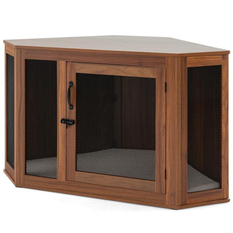 LazyKennels™ Corner Dog Kennel with Mesh Door and Cushion - Lazy Pro