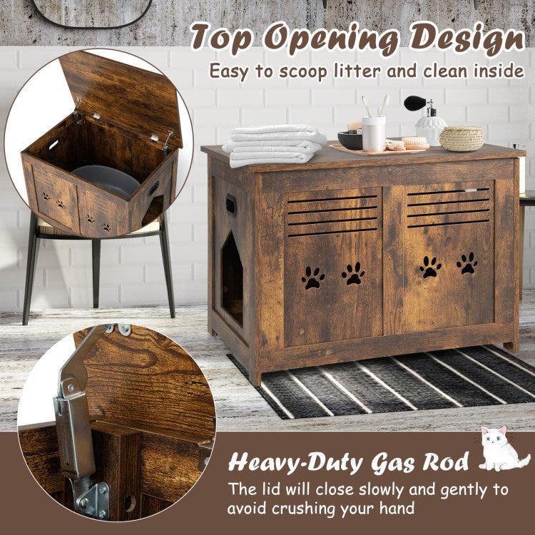 LazyKennels™ Flip-Top Hidden Cat Washroom Bench with Side Entrance - Lazy Pro