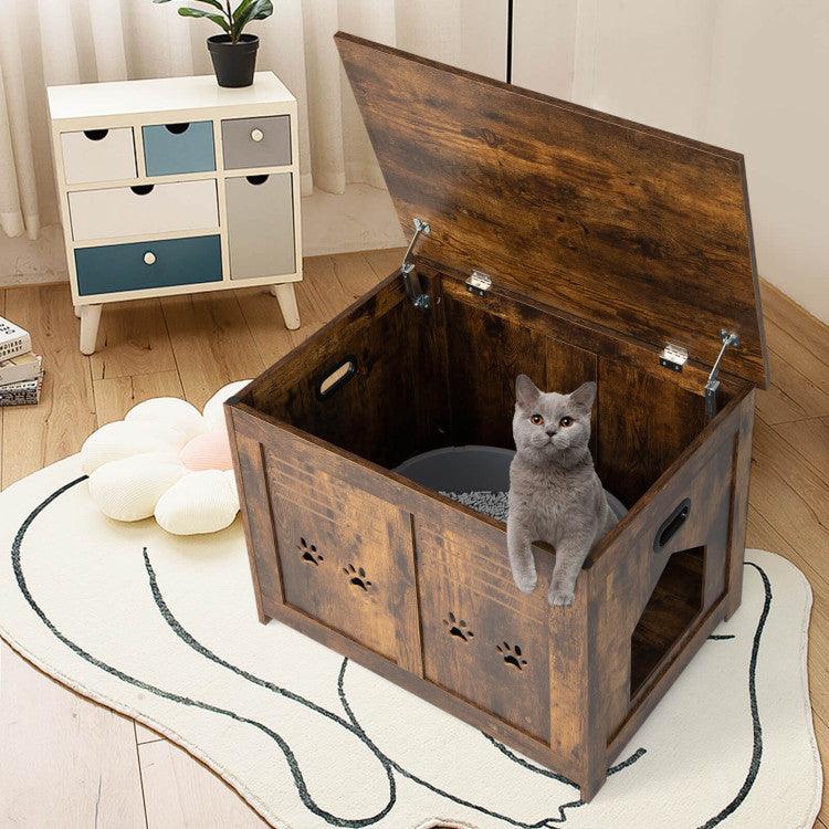 LazyKennels™ Flip-Top Hidden Cat Washroom Bench with Side Entrance - Lazy Pro