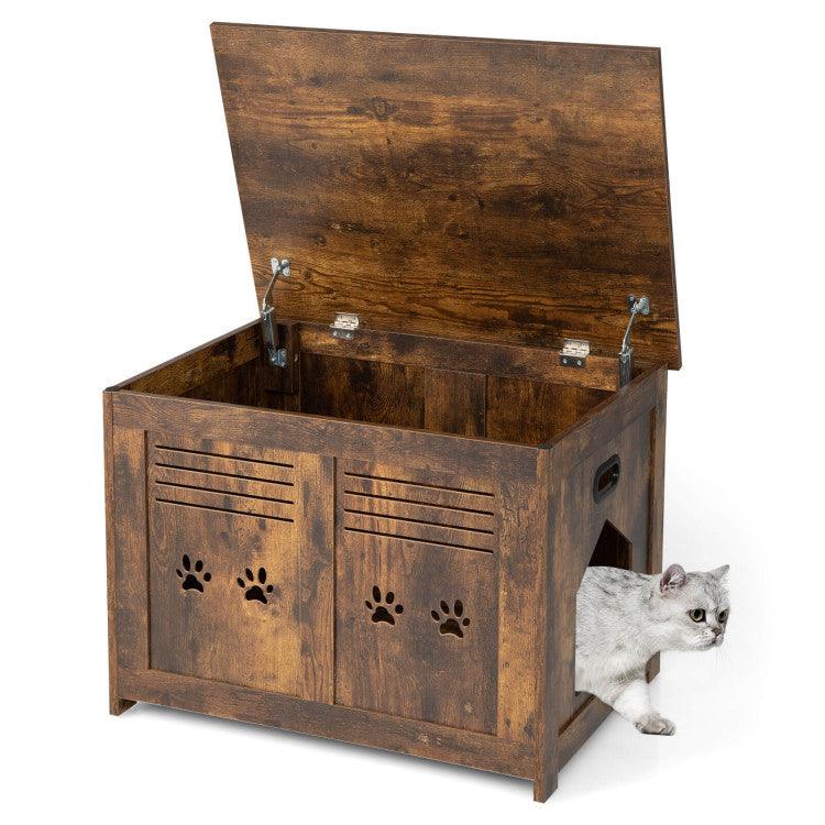 LazyKennels™ Flip-Top Hidden Cat Washroom Bench with Side Entrance - Lazy Pro