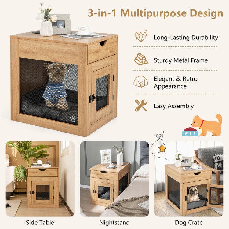 LazyKennels™ Furniture Style Dog Kennel with Drawer and Removable Dog Bed - Lazy Pro