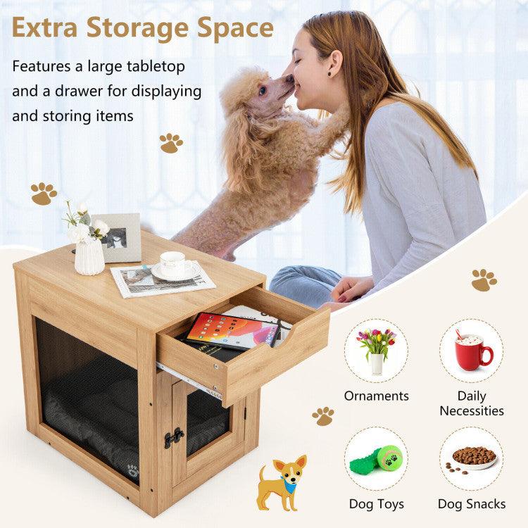 LazyKennels™ Furniture Style Dog Kennel with Drawer and Removable Dog Bed - Lazy Pro