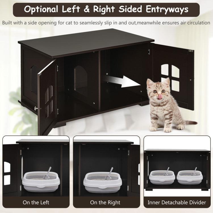 LazyKennels™ Large Wooden Cat Litter Box Enclosure Hidden Cat Washroom with Divider - Lazy Pro