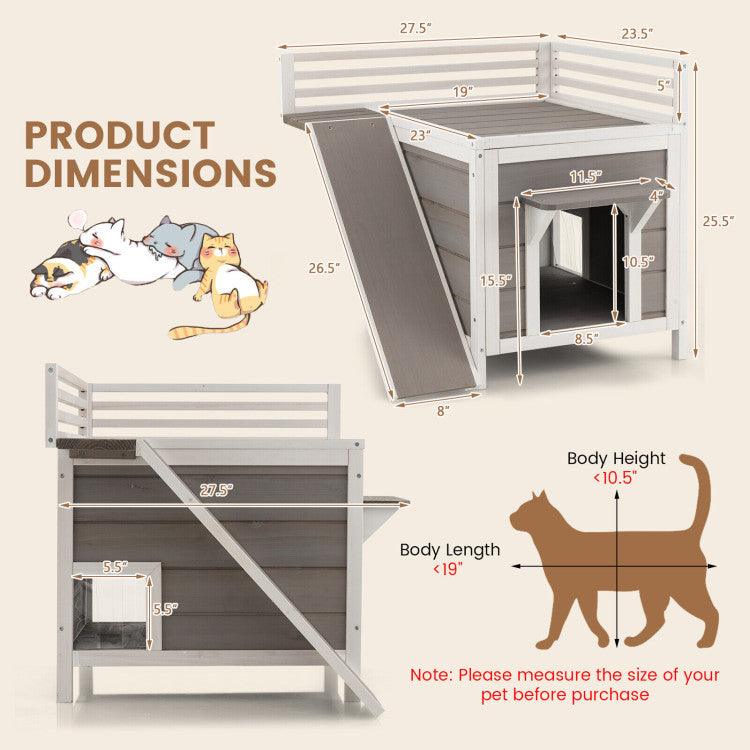 LazyKennels™ Outdoor Wooden Feral Cat House with Balcony and Slide - Lazy Pro