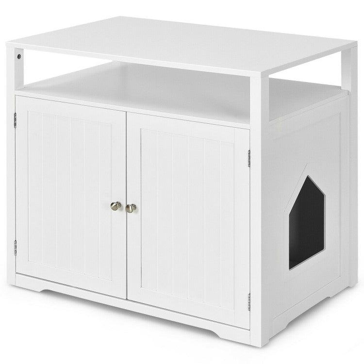 LazyKennels™ Wooden Cat Litter Box Enclosure Hidden Cat Washroom with Storage Layer - Lazy Pro