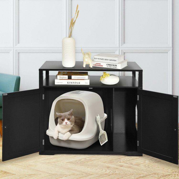 LazyKennels™ Wooden Cat Litter Box Enclosure Hidden Cat Washroom with Storage Layer - Lazy Pro