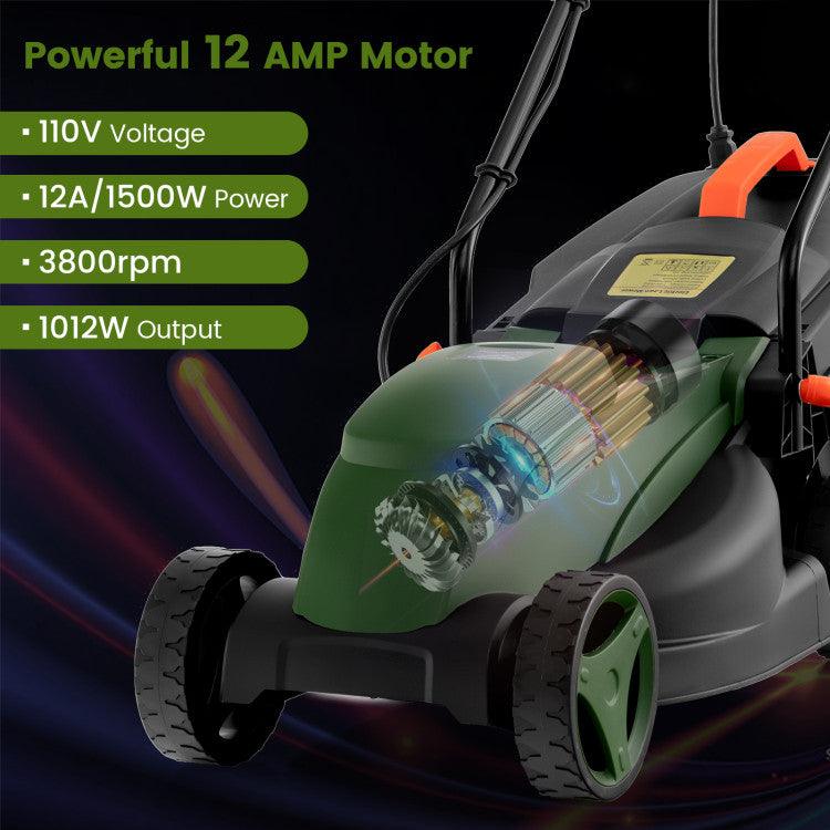 LazyLawn™ 10-AMP 13.5 Inch Adjustable Electric Corded Lawn Mower with Collection Box - Lazy Pro