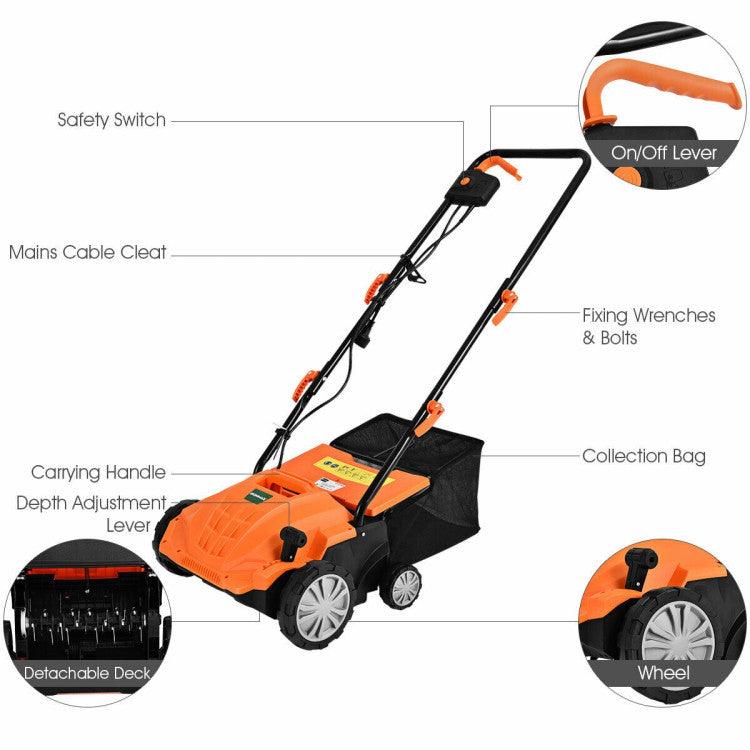 LazyLawn™ 13 Inch 12 Amp Electric Scarifier with Collection Bag and Removable Blades - Lazy Pro