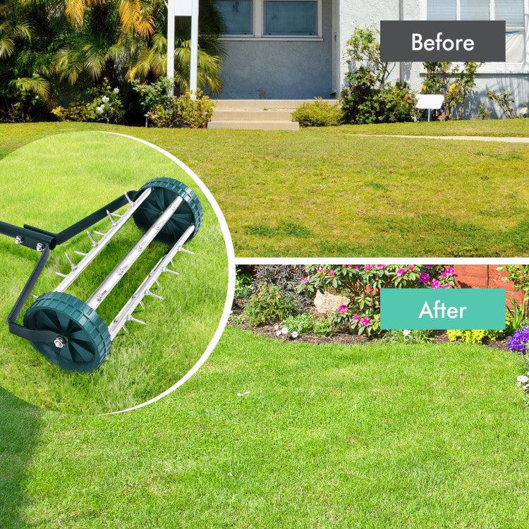 LazyLawn™ 18 Inch Rolling Lawn Aerator with Anti-slip Handle and Tine Spikes - Lazy Pro