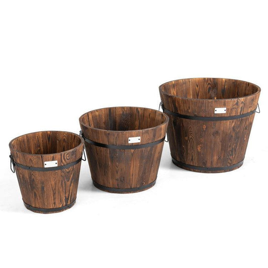 LazyLawn™ 3 Pieces Wooden Planter Barrel Set with Multiple Size