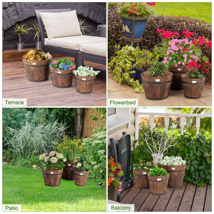 LazyLawn™ 3 Pieces Wooden Planter Barrel Set with Multiple Size - Lazy Pro