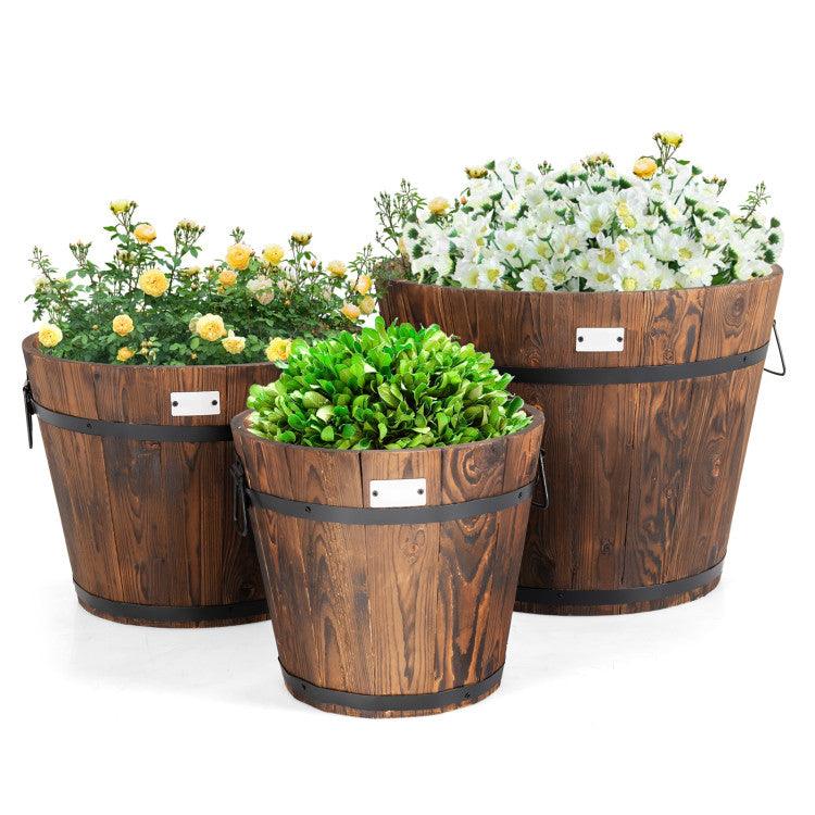 LazyLawn™ 3 Pieces Wooden Planter Barrel Set with Multiple Size - Lazy Pro