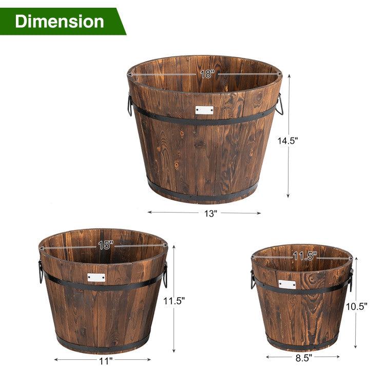 LazyLawn™ 3 Pieces Wooden Planter Barrel Set with Multiple Size - Lazy Pro