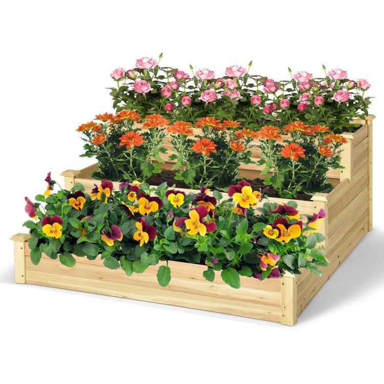 LazyLawn™ 3-Tier Raised Garden Bed Wood Planter Kit for Flower Vegetable Herb - Lazy Pro