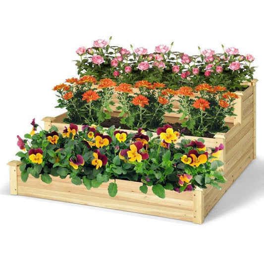 LazyLawn™ 3-Tier Raised Garden Bed Wood Planter Kit for Flower Vegetable Herb