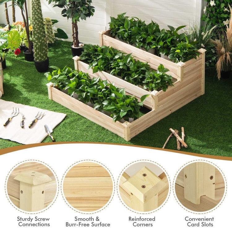 LazyLawn™ 3-Tier Raised Garden Bed Wood Planter Kit for Flower Vegetable Herb - Lazy Pro