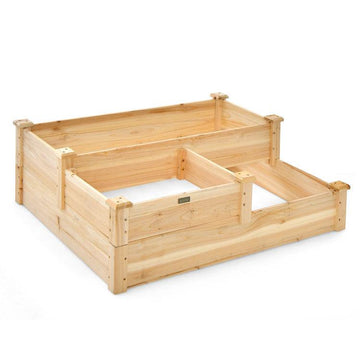 LazyLawn™ 3-Tier Wooden Raised Garden Bed with Open-Ended Base - Lazy Pro